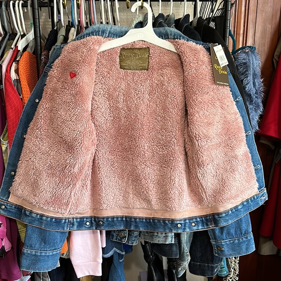 Rustic Denim Jacket, size small, lined pink warm, - Picture 3 of 12